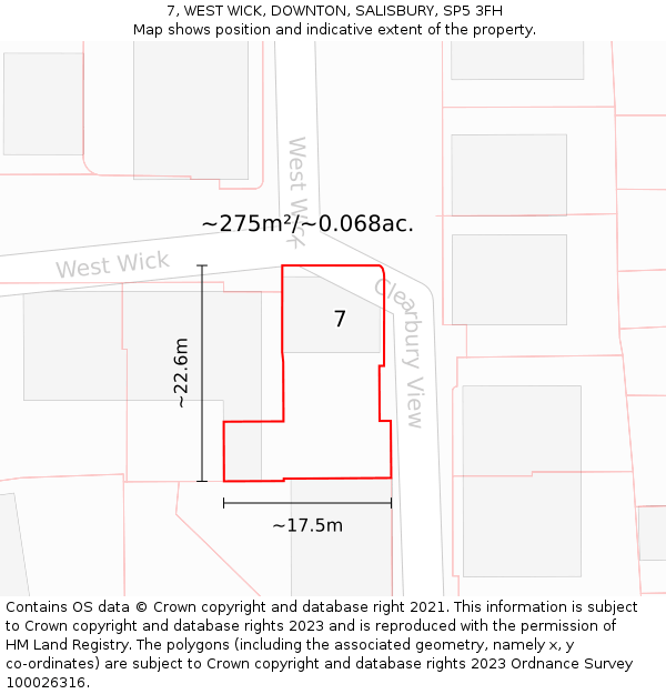 7, WEST WICK, DOWNTON, SALISBURY, SP5 3FH: Plot and title map