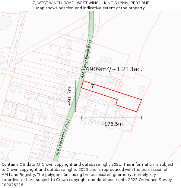 7, WEST WINCH ROAD, WEST WINCH, KING'S LYNN, PE33 0NF: Plot and title map
