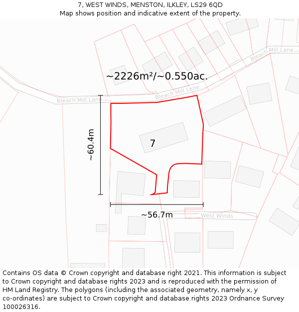 7, WEST WINDS, MENSTON, ILKLEY, LS29 6QD: Plot and title map