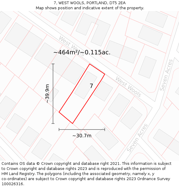 7, WEST WOOLS, PORTLAND, DT5 2EA: Plot and title map