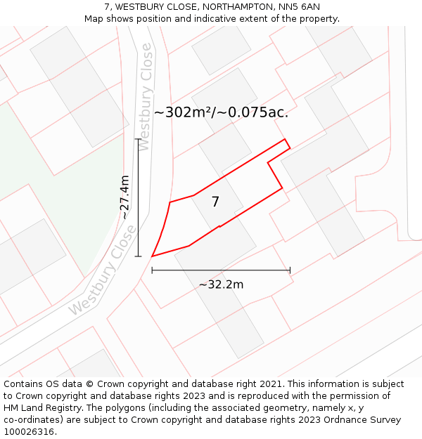 7, WESTBURY CLOSE, NORTHAMPTON, NN5 6AN: Plot and title map