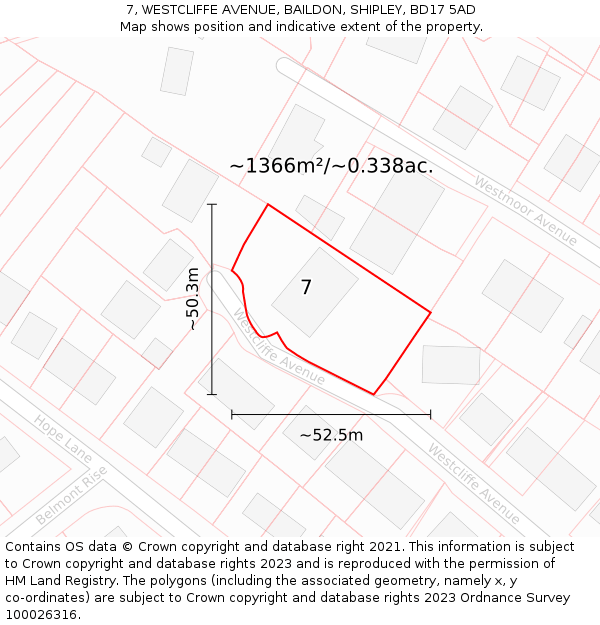 7, WESTCLIFFE AVENUE, BAILDON, SHIPLEY, BD17 5AD: Plot and title map