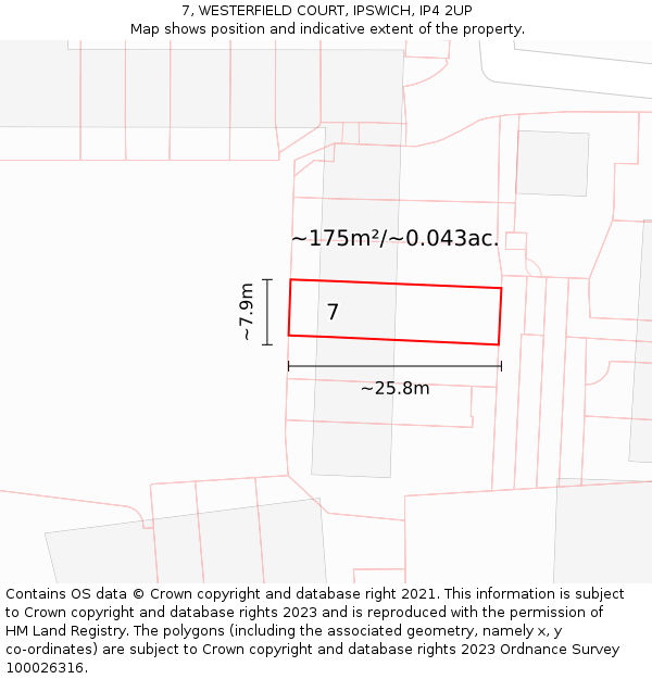 7, WESTERFIELD COURT, IPSWICH, IP4 2UP: Plot and title map