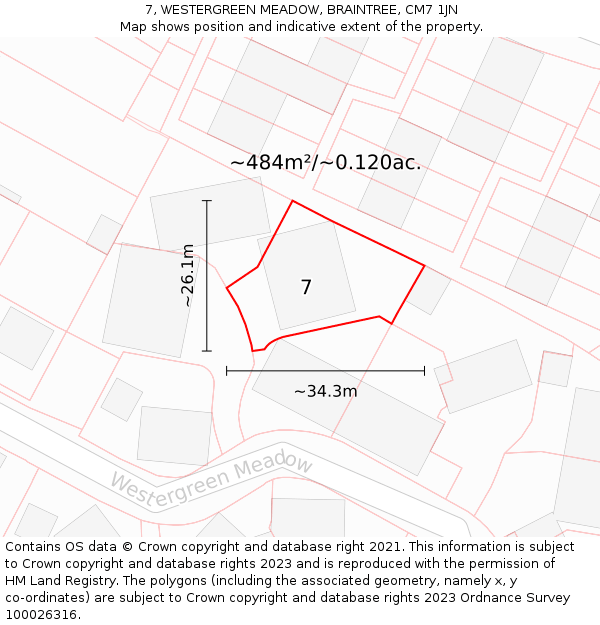 7, WESTERGREEN MEADOW, BRAINTREE, CM7 1JN: Plot and title map
