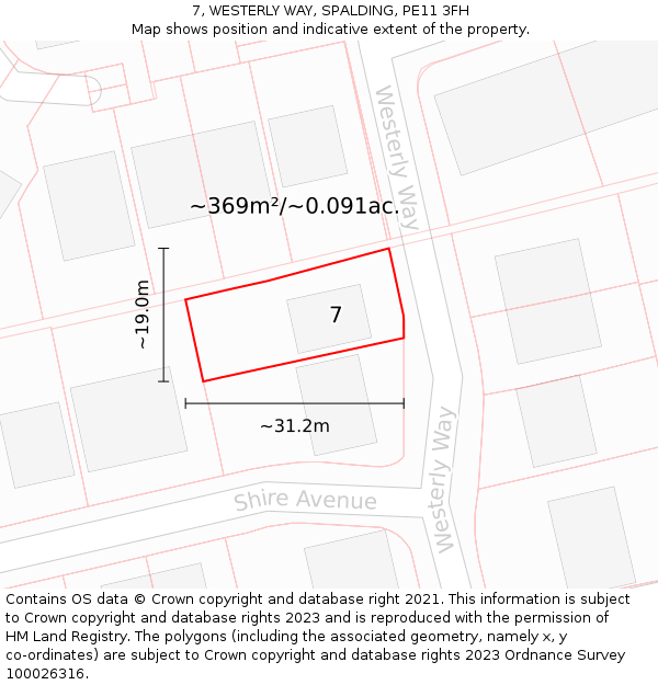 7, WESTERLY WAY, SPALDING, PE11 3FH: Plot and title map