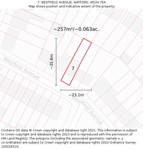 7, WESTFIELD AVENUE, WATFORD, WD24 7EA: Plot and title map