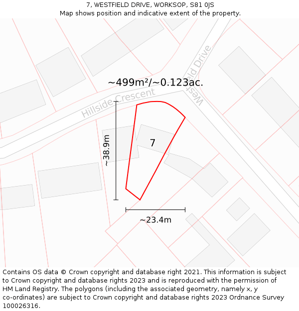 7, WESTFIELD DRIVE, WORKSOP, S81 0JS: Plot and title map