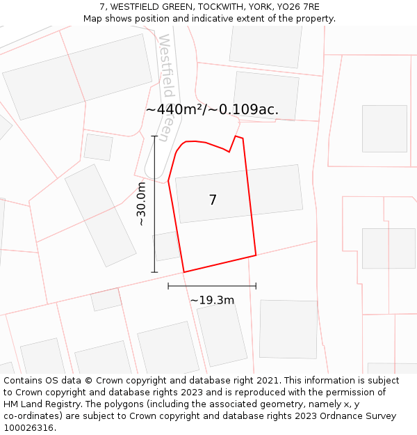 7, WESTFIELD GREEN, TOCKWITH, YORK, YO26 7RE: Plot and title map