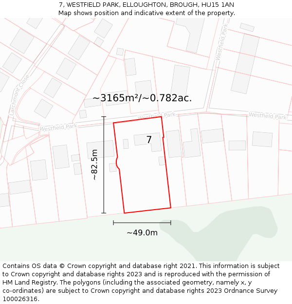 7, WESTFIELD PARK, ELLOUGHTON, BROUGH, HU15 1AN: Plot and title map
