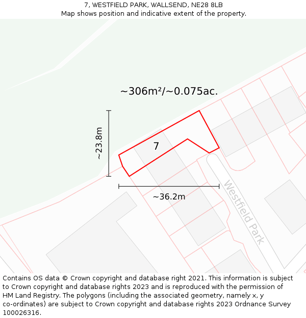 7, WESTFIELD PARK, WALLSEND, NE28 8LB: Plot and title map