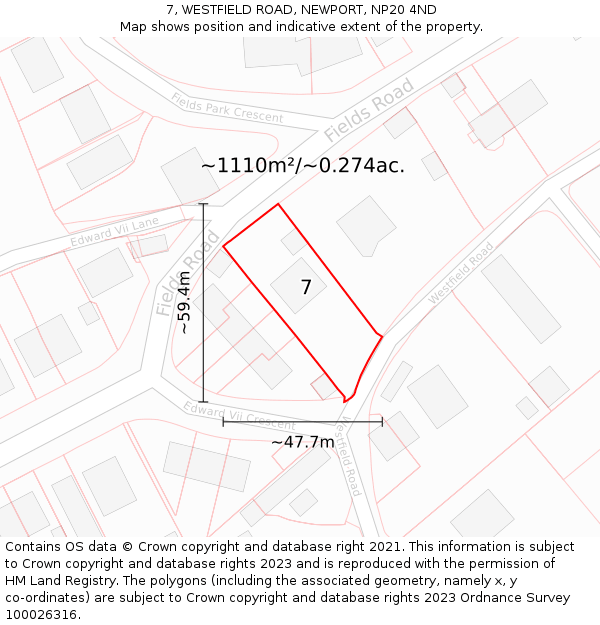7, WESTFIELD ROAD, NEWPORT, NP20 4ND: Plot and title map