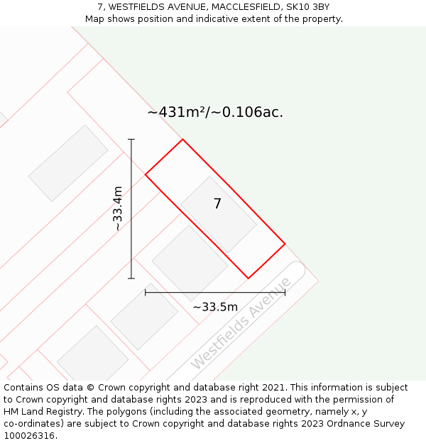 7, WESTFIELDS AVENUE, MACCLESFIELD, SK10 3BY: Plot and title map
