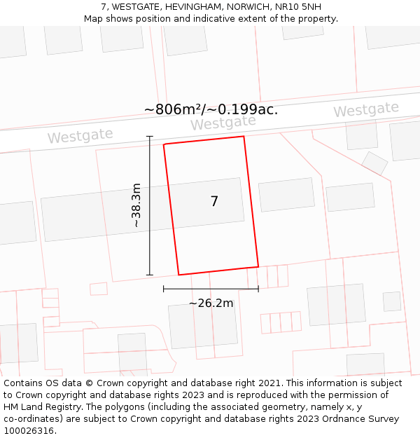 7, WESTGATE, HEVINGHAM, NORWICH, NR10 5NH: Plot and title map
