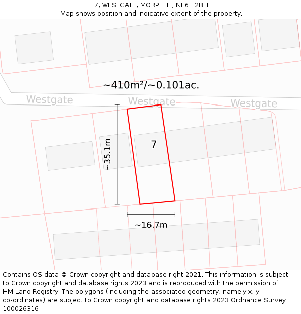 7, WESTGATE, MORPETH, NE61 2BH: Plot and title map