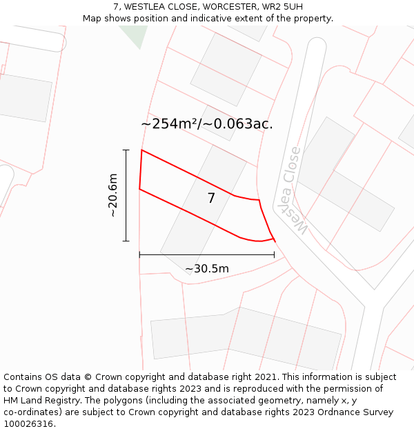 7, WESTLEA CLOSE, WORCESTER, WR2 5UH: Plot and title map