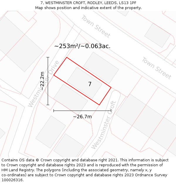 7, WESTMINSTER CROFT, RODLEY, LEEDS, LS13 1PF: Plot and title map