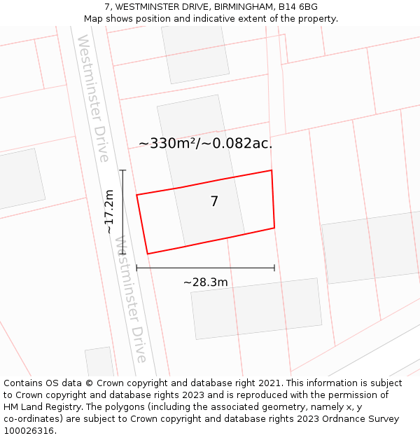 7, WESTMINSTER DRIVE, BIRMINGHAM, B14 6BG: Plot and title map