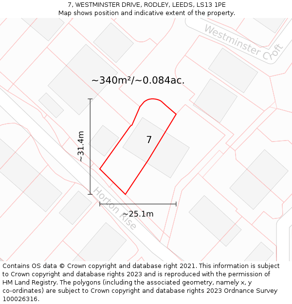 7, WESTMINSTER DRIVE, RODLEY, LEEDS, LS13 1PE: Plot and title map