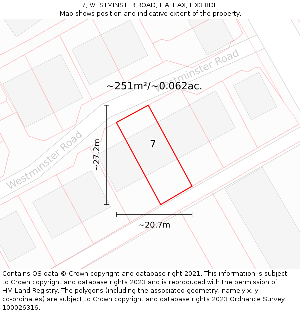 7, WESTMINSTER ROAD, HALIFAX, HX3 8DH: Plot and title map