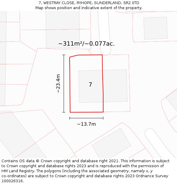 7, WESTRAY CLOSE, RYHOPE, SUNDERLAND, SR2 0TD: Plot and title map