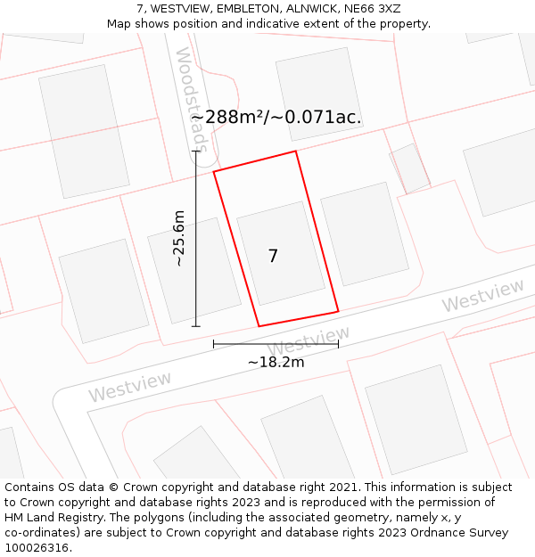 7, WESTVIEW, EMBLETON, ALNWICK, NE66 3XZ: Plot and title map
