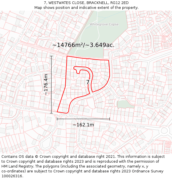 7, WESTWATES CLOSE, BRACKNELL, RG12 2ED: Plot and title map