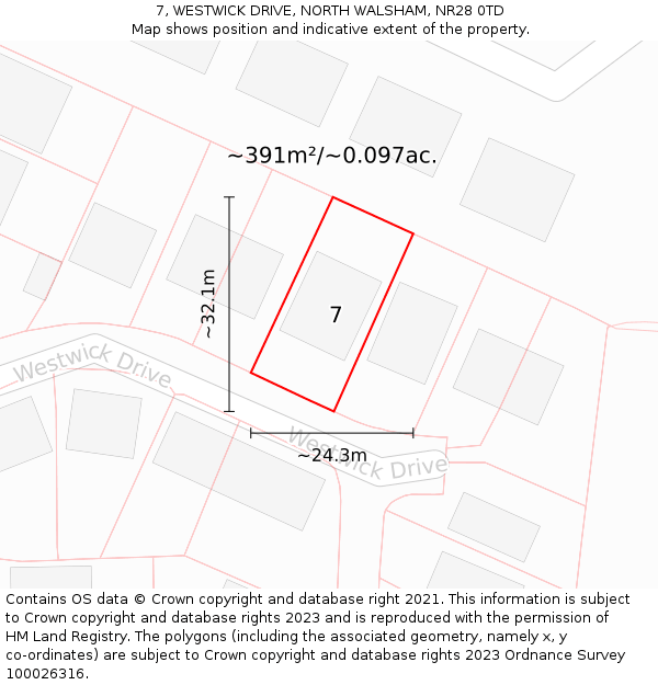 7, WESTWICK DRIVE, NORTH WALSHAM, NR28 0TD: Plot and title map