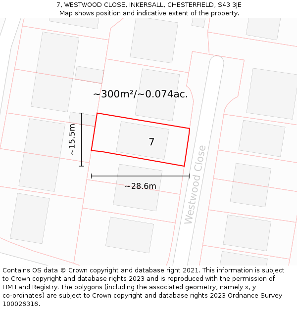 7, WESTWOOD CLOSE, INKERSALL, CHESTERFIELD, S43 3JE: Plot and title map