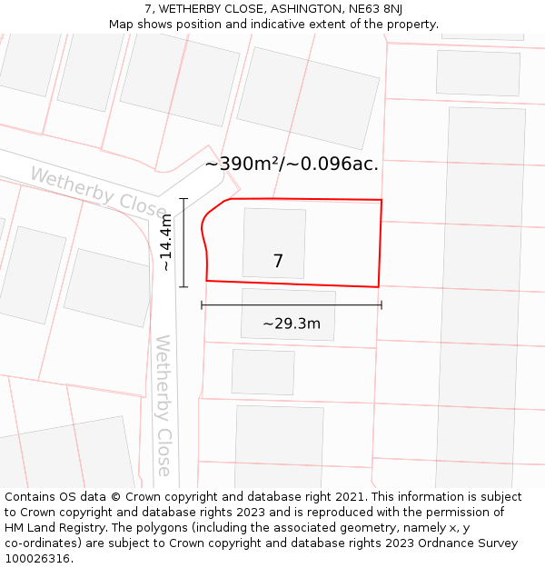 7, WETHERBY CLOSE, ASHINGTON, NE63 8NJ: Plot and title map
