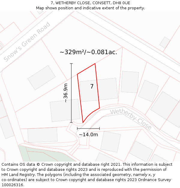 7, WETHERBY CLOSE, CONSETT, DH8 0UE: Plot and title map