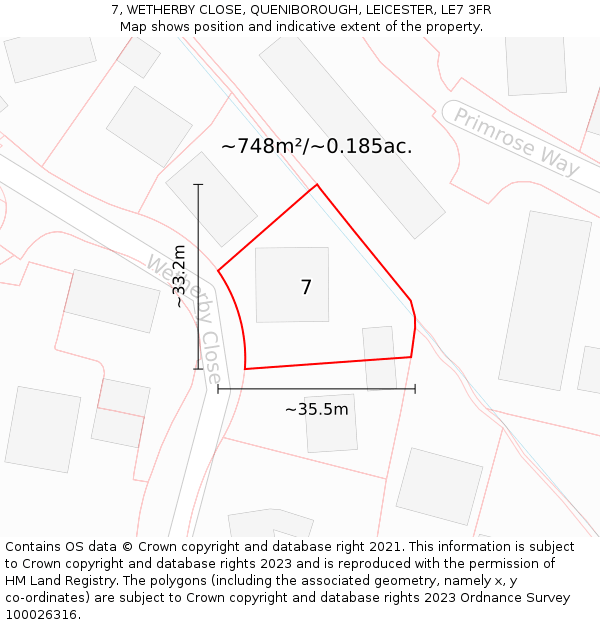 7, WETHERBY CLOSE, QUENIBOROUGH, LEICESTER, LE7 3FR: Plot and title map