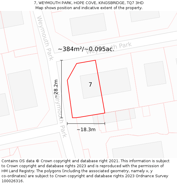 7, WEYMOUTH PARK, HOPE COVE, KINGSBRIDGE, TQ7 3HD: Plot and title map