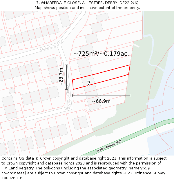 7, WHARFEDALE CLOSE, ALLESTREE, DERBY, DE22 2UQ: Plot and title map