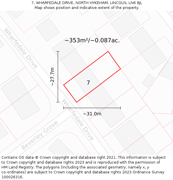 7, WHARFEDALE DRIVE, NORTH HYKEHAM, LINCOLN, LN6 8JL: Plot and title map