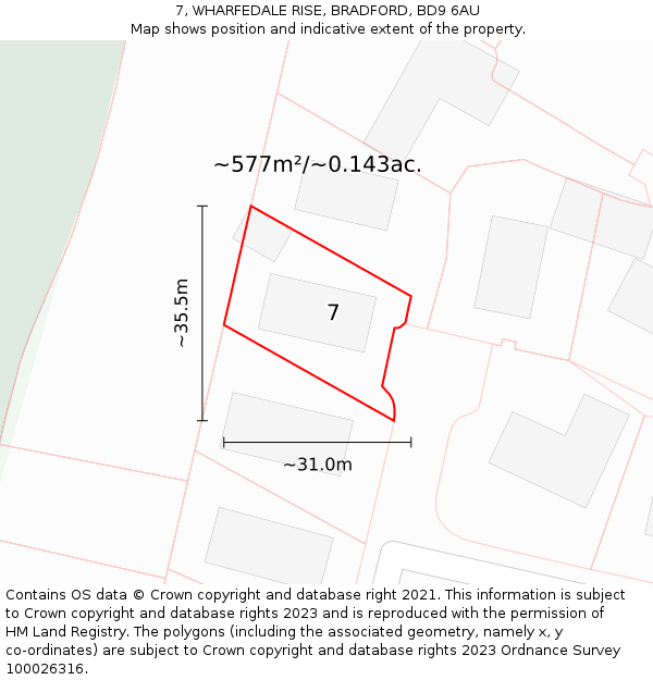 7, WHARFEDALE RISE, BRADFORD, BD9 6AU: Plot and title map