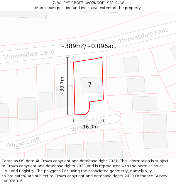 7, WHEAT CROFT, WORKSOP, S81 0UW: Plot and title map