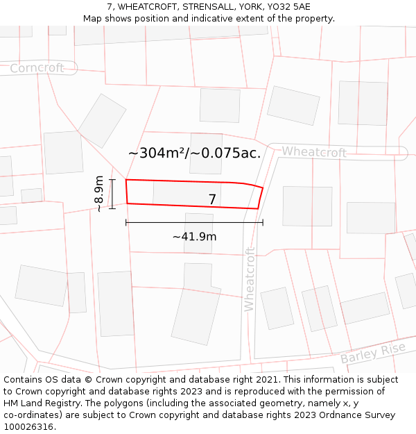 7, WHEATCROFT, STRENSALL, YORK, YO32 5AE: Plot and title map