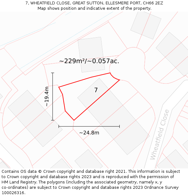 7, WHEATFIELD CLOSE, GREAT SUTTON, ELLESMERE PORT, CH66 2EZ: Plot and title map