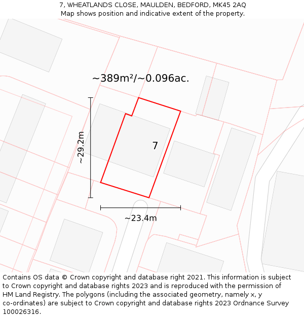 7, WHEATLANDS CLOSE, MAULDEN, BEDFORD, MK45 2AQ: Plot and title map