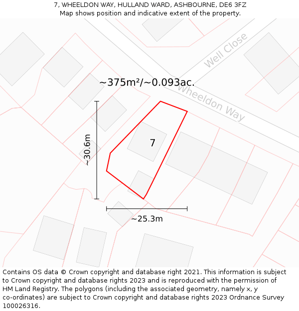 7, WHEELDON WAY, HULLAND WARD, ASHBOURNE, DE6 3FZ: Plot and title map