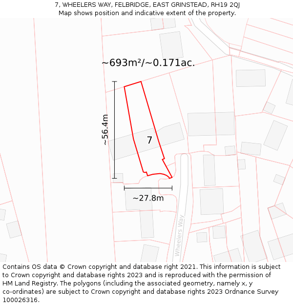 7, WHEELERS WAY, FELBRIDGE, EAST GRINSTEAD, RH19 2QJ: Plot and title map