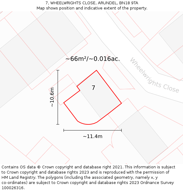 7, WHEELWRIGHTS CLOSE, ARUNDEL, BN18 9TA: Plot and title map