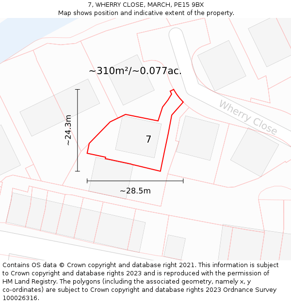 7, WHERRY CLOSE, MARCH, PE15 9BX: Plot and title map