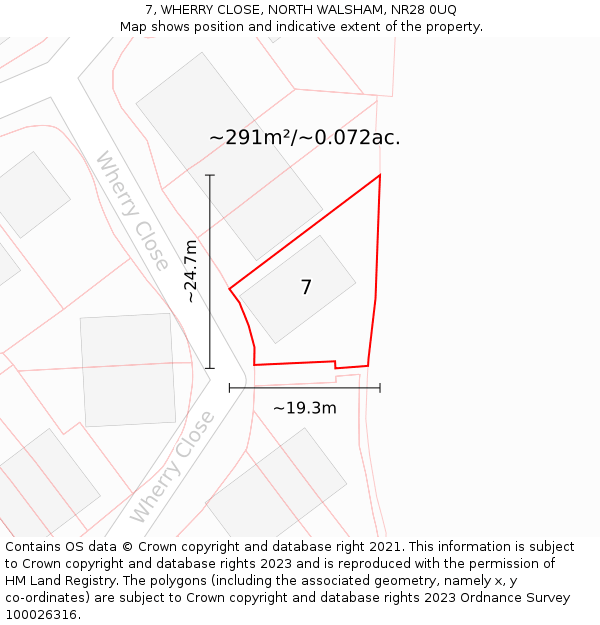 7, WHERRY CLOSE, NORTH WALSHAM, NR28 0UQ: Plot and title map