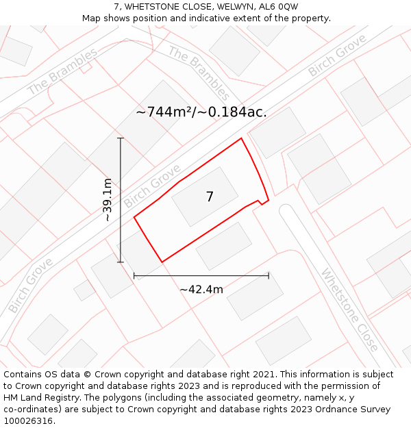 7, WHETSTONE CLOSE, WELWYN, AL6 0QW: Plot and title map