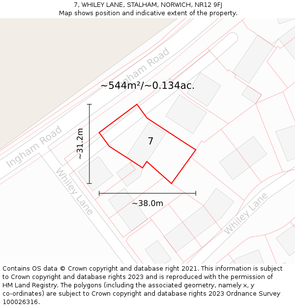 7, WHILEY LANE, STALHAM, NORWICH, NR12 9FJ: Plot and title map