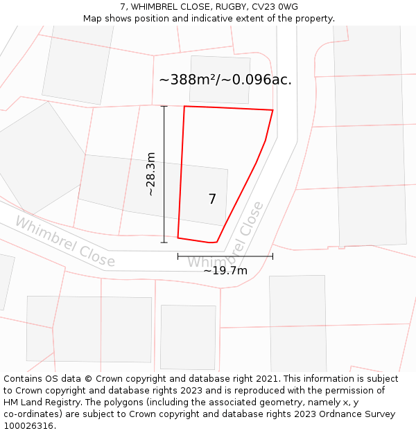 7, WHIMBREL CLOSE, RUGBY, CV23 0WG: Plot and title map