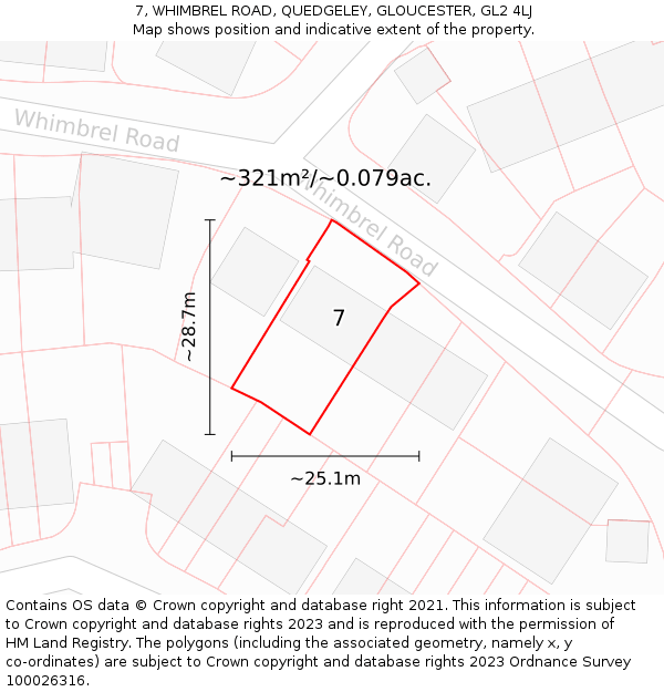 7, WHIMBREL ROAD, QUEDGELEY, GLOUCESTER, GL2 4LJ: Plot and title map