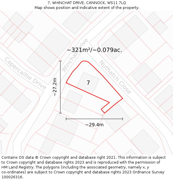 7, WHINCHAT DRIVE, CANNOCK, WS11 7LQ: Plot and title map