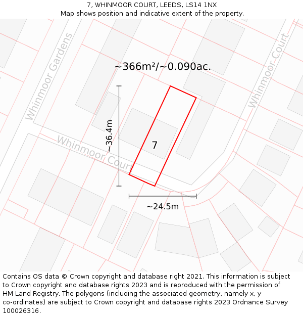 7, WHINMOOR COURT, LEEDS, LS14 1NX: Plot and title map